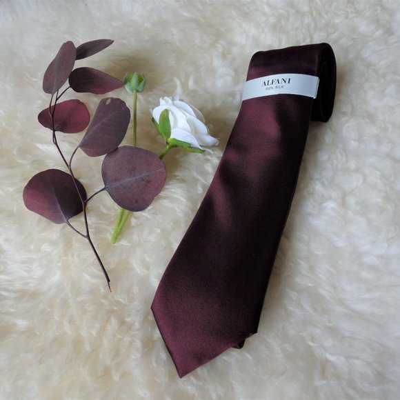 Alfani 100% Silk Burgundy/Wine Slim Necktie - Picture 2 of 6
